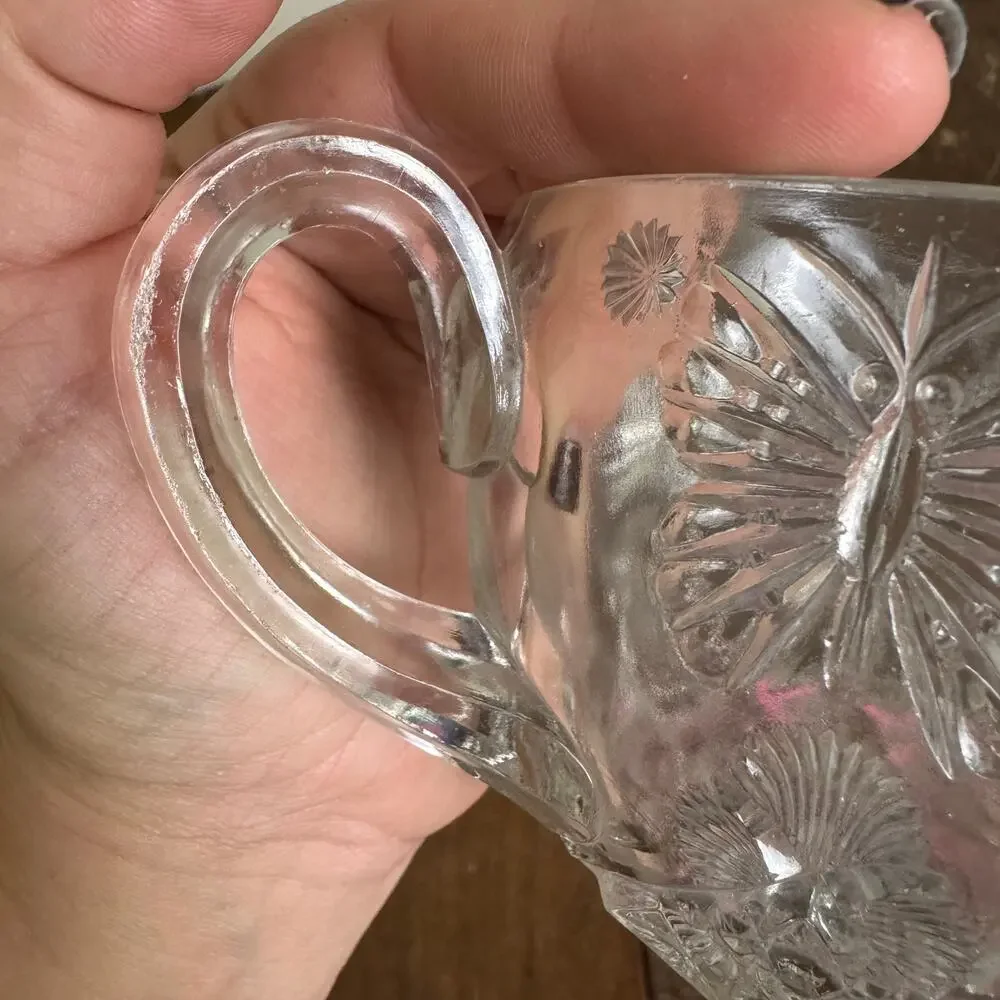 Indiana Glass Pressed Clear Glass‎ Butterfly Design Open Sugar Bowl